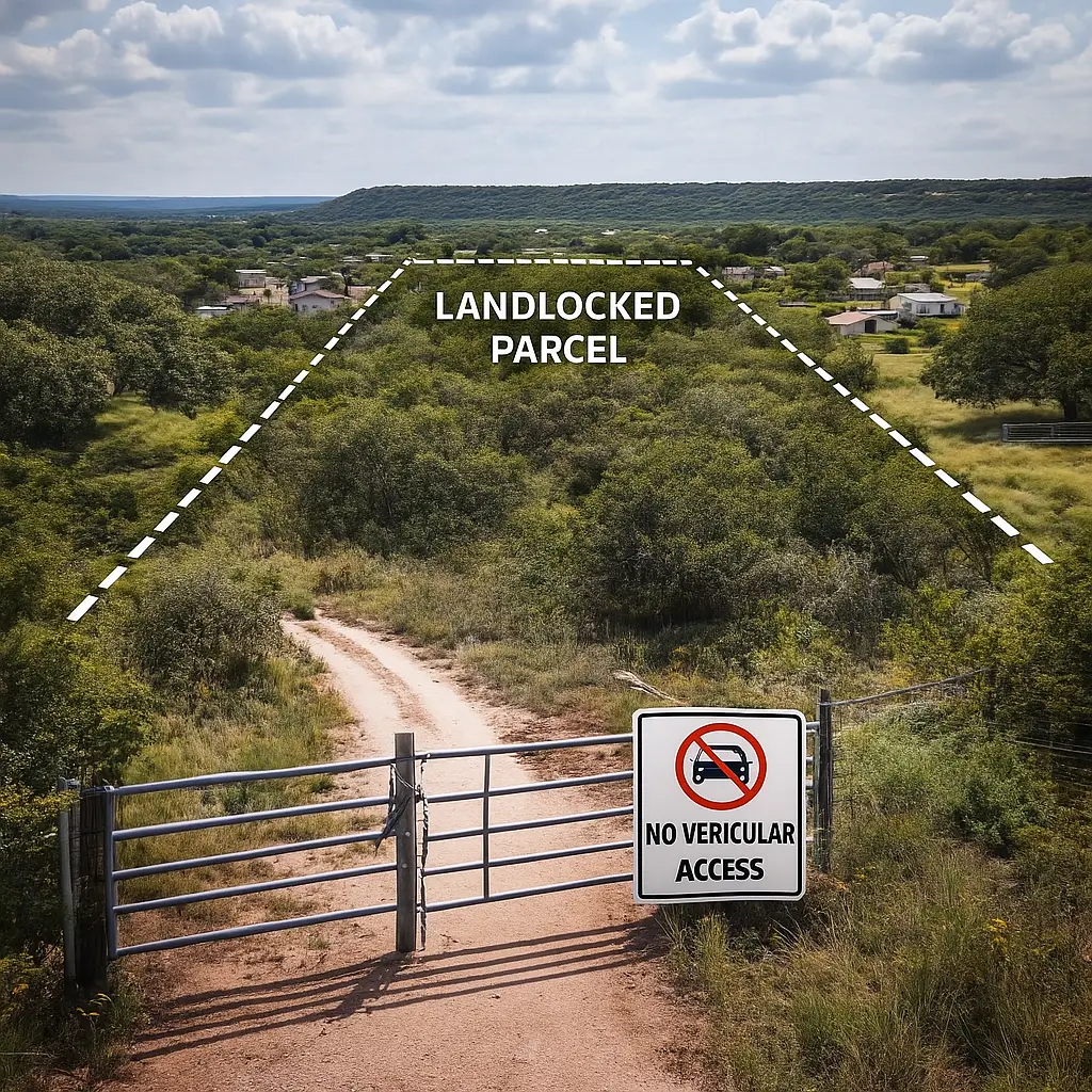 Landlocked parcels terrain enclavé au Texas sans accès routier légal