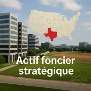 Estratégia imobiliária do McDonald's: ativos imobiliários estratégicos no Texas ilustrados por um mapa dos Estados Unidos e edifícios modernos