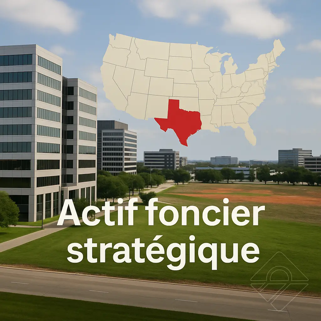 stratégie immobilière McDonald’s : actif foncier stratégique au Texas illustré par une carte des États-Unis et des immeubles modernes