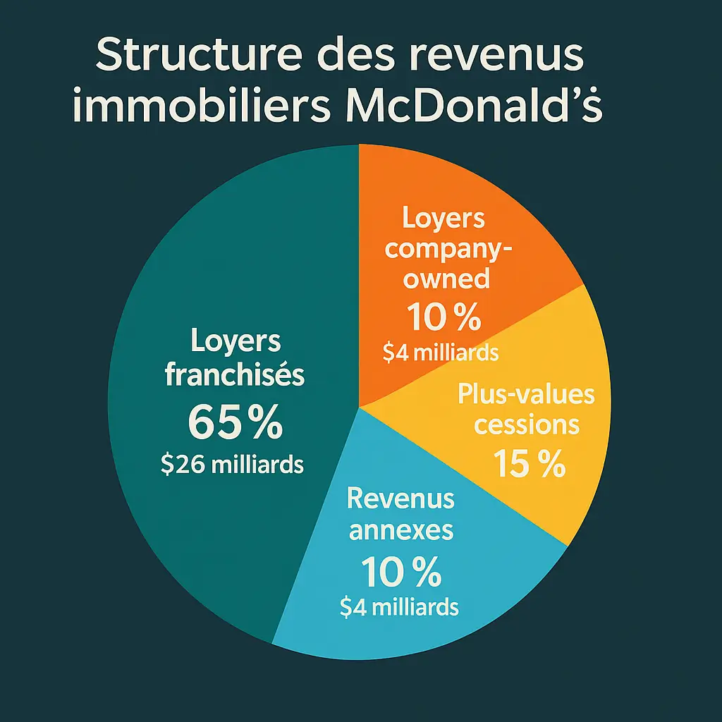 Structure des revenus immobiliers McDonald’s en infographie : loyers franchisés, company-owned, plus-values et revenus annexes