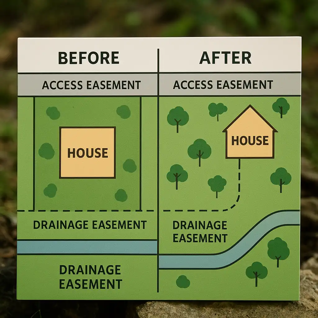 schéma avant/après d’optimisation d’implantation (accès & drainage)