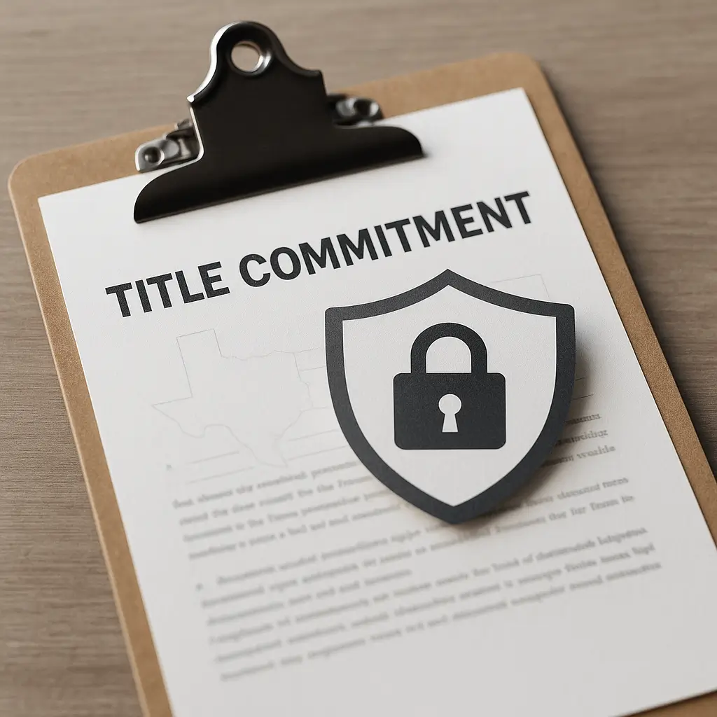 Title commitment Texas : porte-documents avec symbole de sécurité illustrant la protection de l’engagement d’assurance-titre avant la clôture