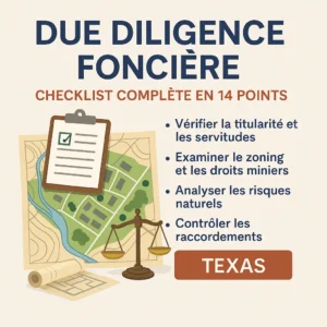 due diligence foncière Texas – checklist complète en 14 points pour vérifier titres, servitudes, zoning et raccordements