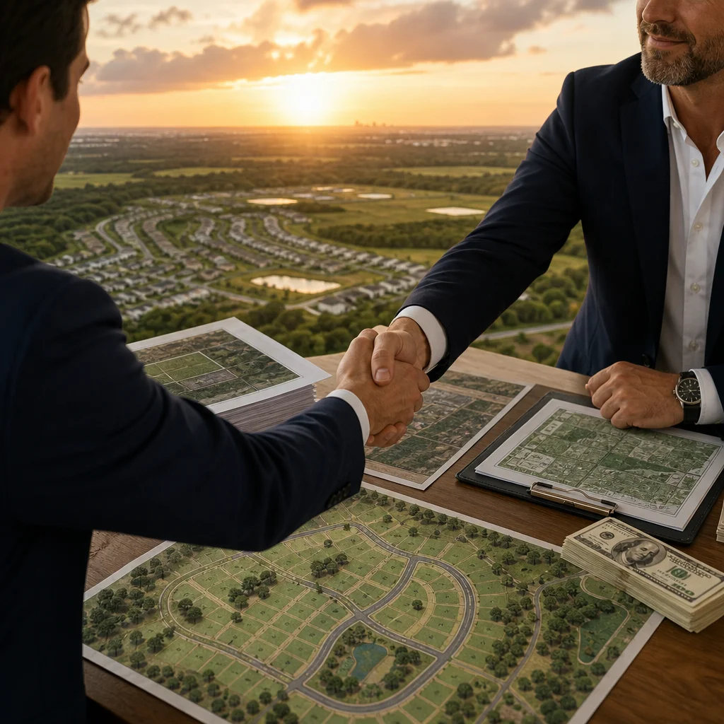 Acuerdo sobre una oportunidad inmobiliaria fuera del mercado al atardecer